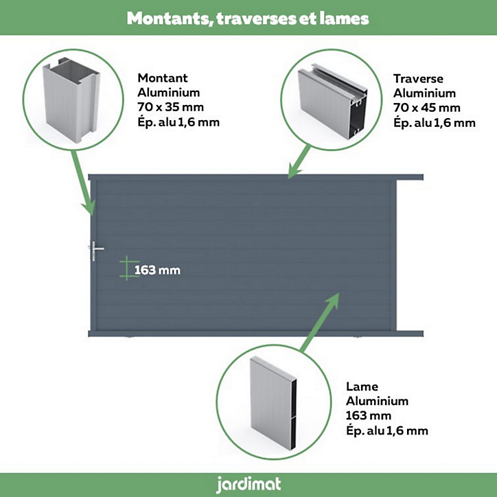 Portail Jardimat coulissant aluminium Alpes gris anthracite - 300 x h.190 cm