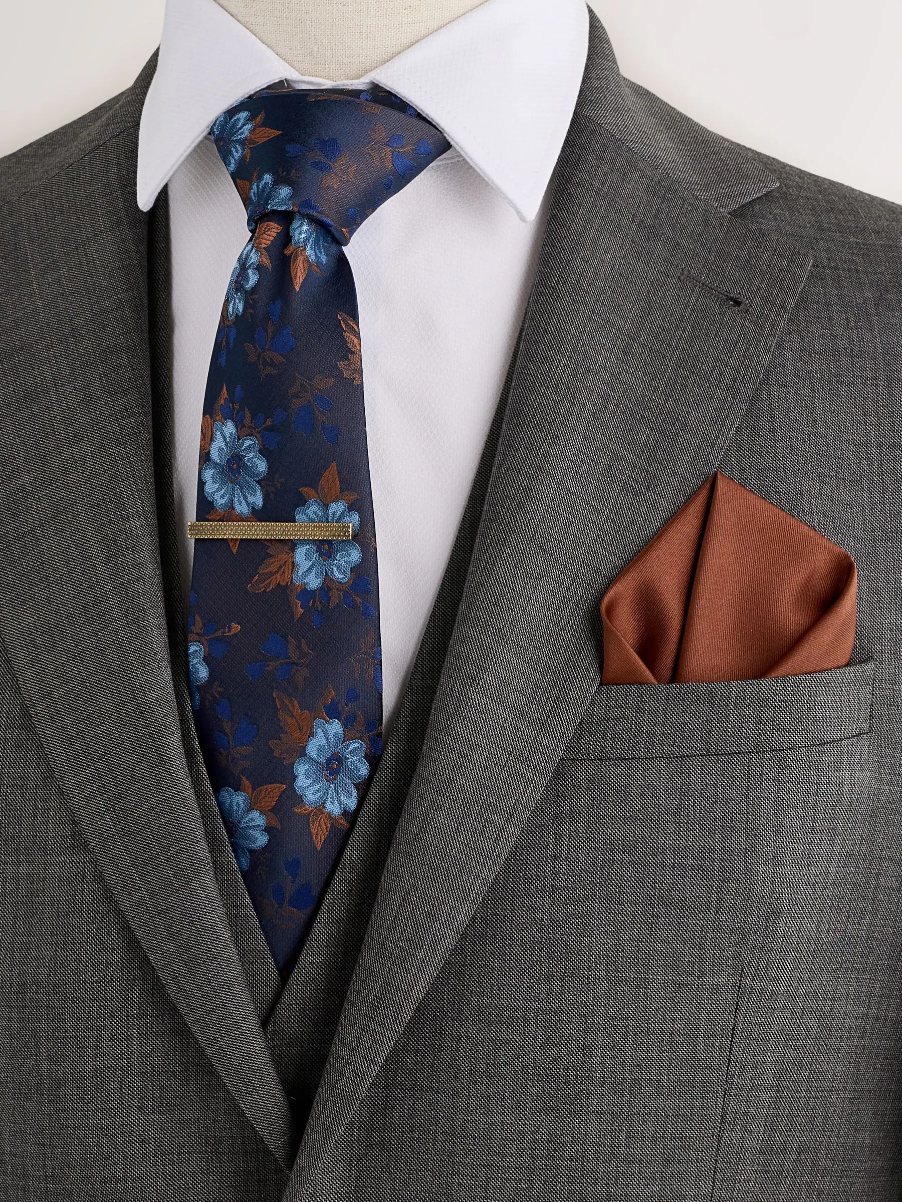 Marineblauw met bloemen - 2 stropdassenpakket
