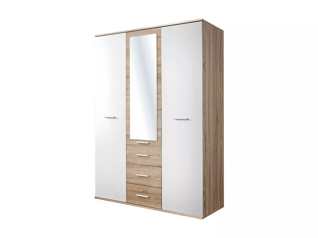 Armoire chambre d'enfant design coloris chêne et blanc avec 3 portes battantes et 3 tiroirs collection DENVER.
