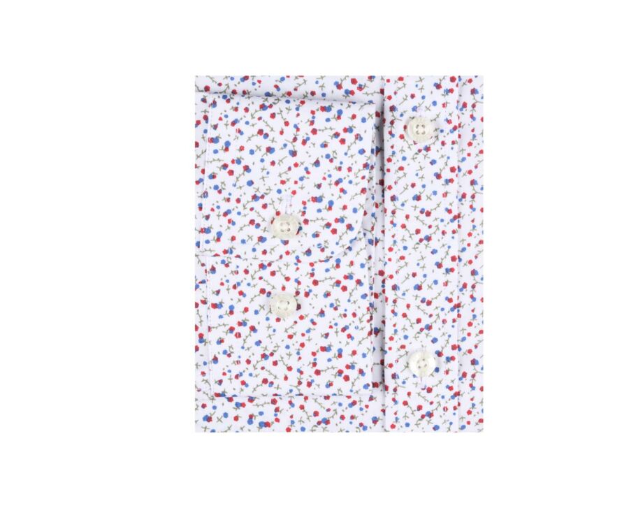 Chemise blanche coton imprimé bleu, rouge et taupe - RODRIGUES