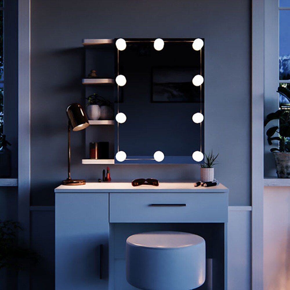 Vicco Schminktisch Fynnia Frisiertisch Kommode Frisierkommode Spiegel Weiß inklusive Hocker und LED-Lichterkette