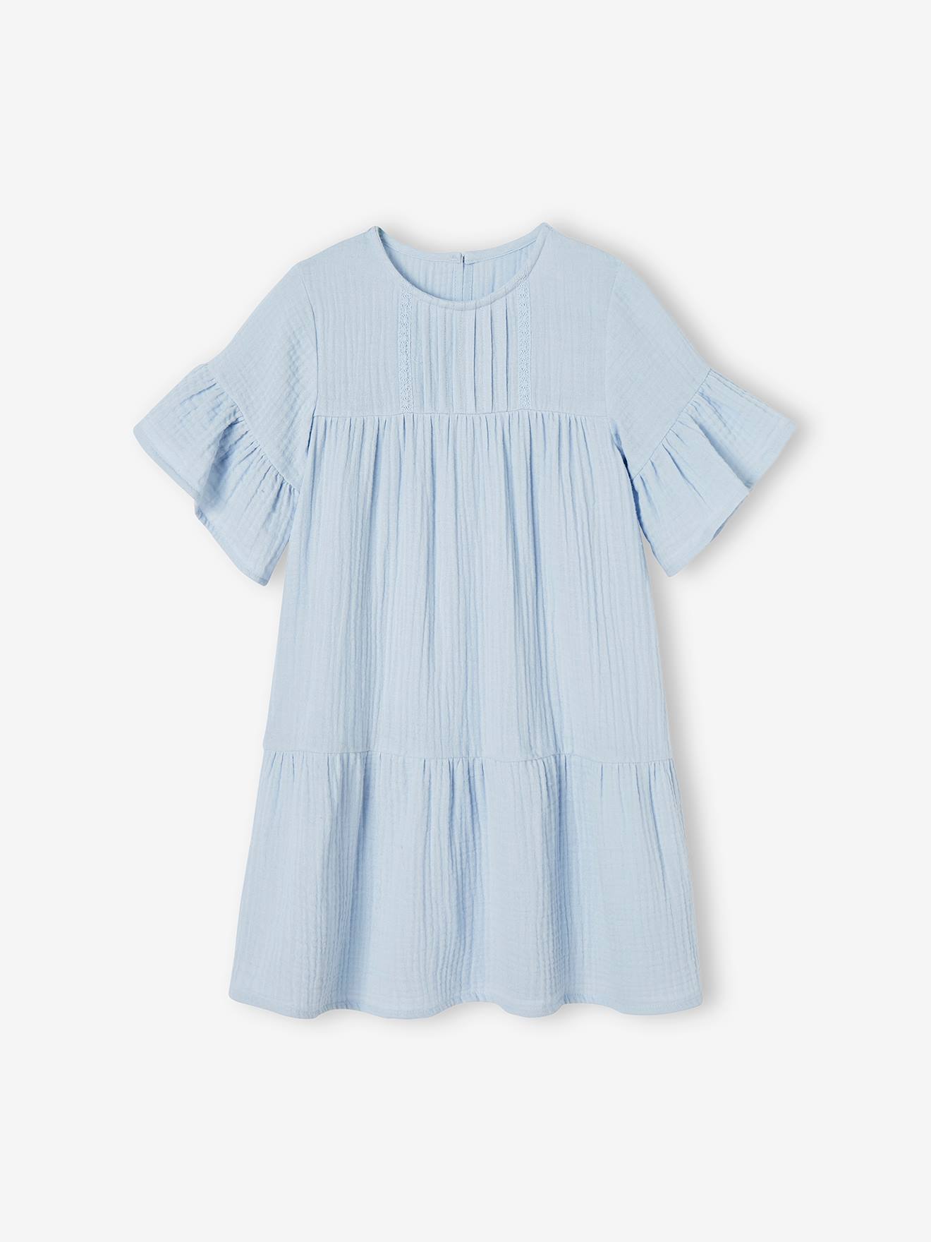 Vestido rosa framboesa em chiffon de algodão para meninas