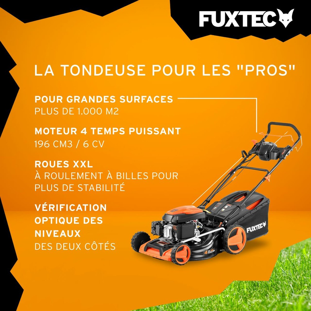 Tondeuse thermique autotractée démarrage électrique vitesse réglable 196cm3 51cm - fx-rm5196espro - 6cv 60l