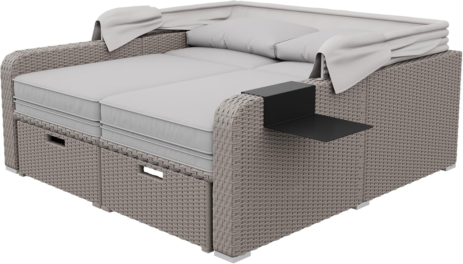 Polyrattan Gartenmöbel für 2 Personen, Gartensofa, Loungesofa, Abnehmbare Markise,Polyrattan und Schwamm,Grau,Khaki (Khaki)