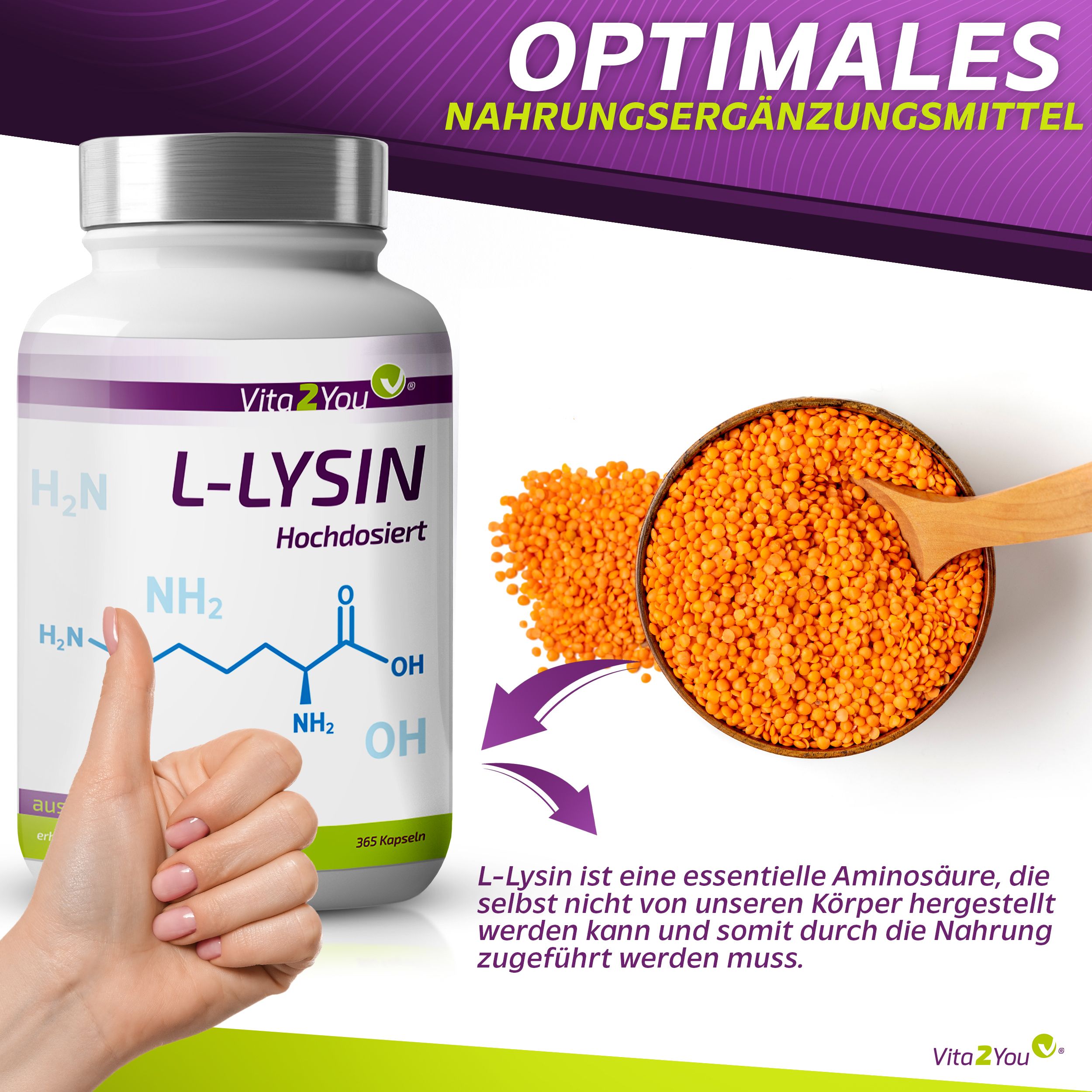 Vita2You L-Lysin 1200mg Kapseln