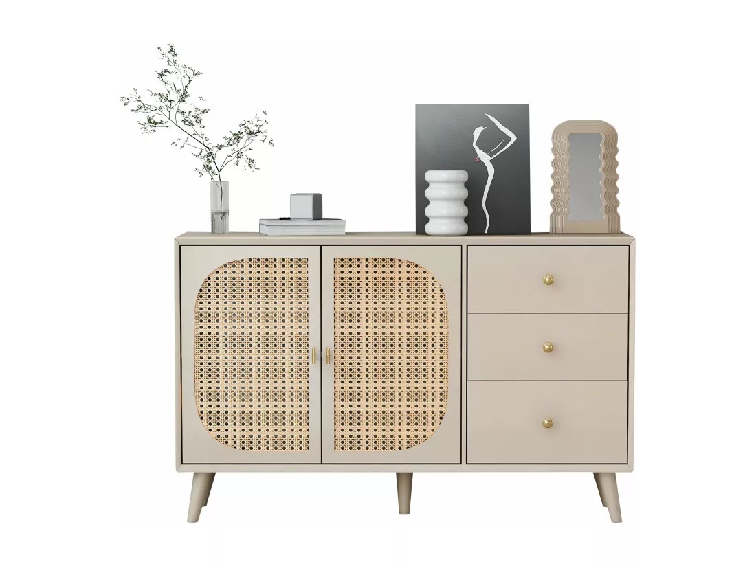 Buffet crème blanc cassé avec portes et tiroirs,d120 cm×h82,5 cm
