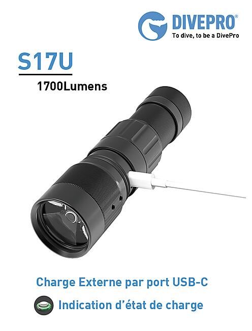 DIVEPRO - LAMPE DE PLONGEE RECHARGEABLE S17U
