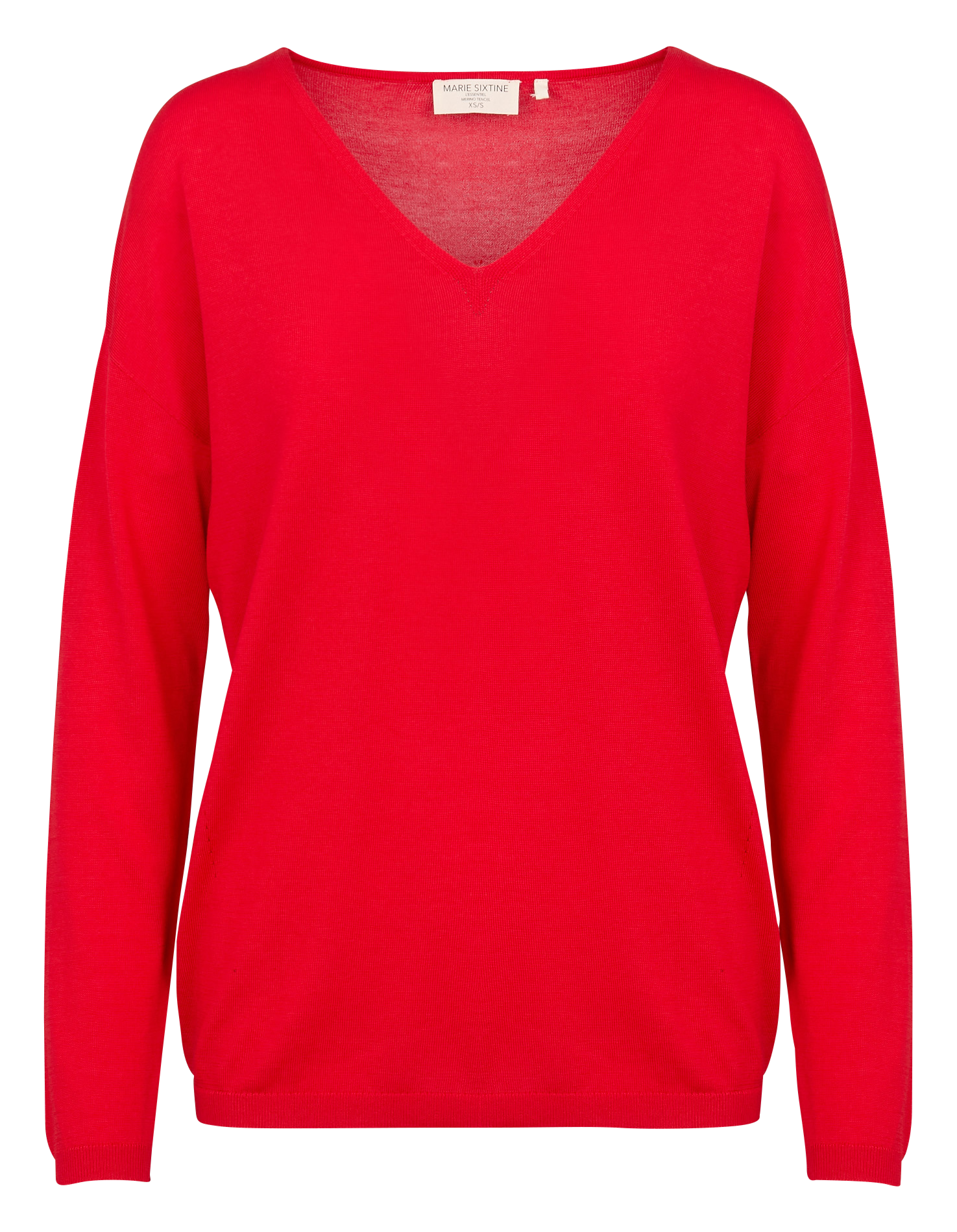 INES - Pull ample col V en maille fine | Rouge