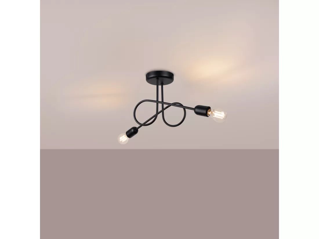 Lustre Loop minimaliste en acier - 2 sources lumineuses - L.57 x H.25,5 cm - noir