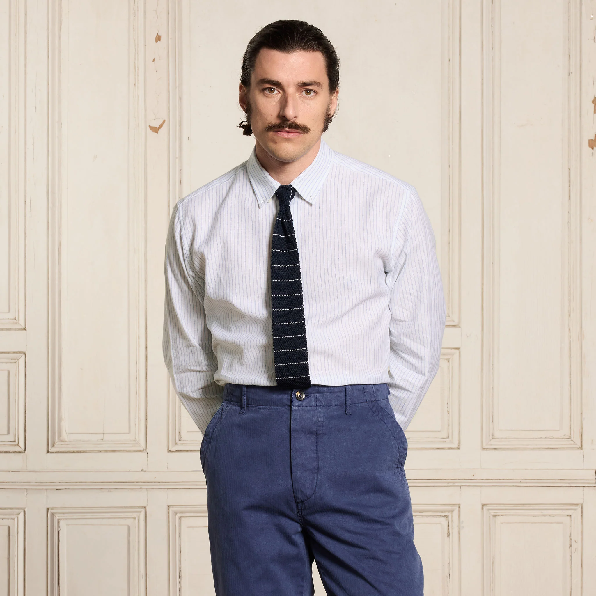 Blue striped cotton and linen shirt