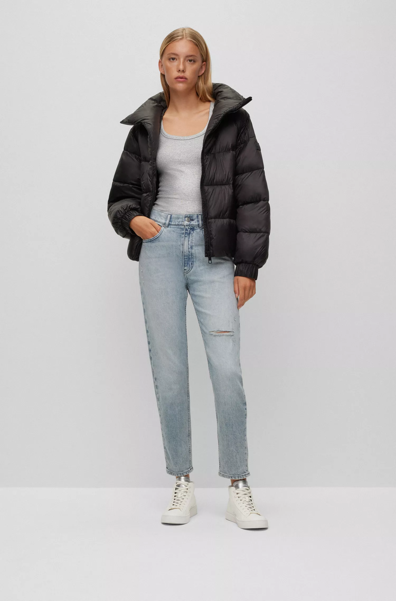 Calça jeans BOSS laranja de cintura média em denim stretch azul-acinzentado