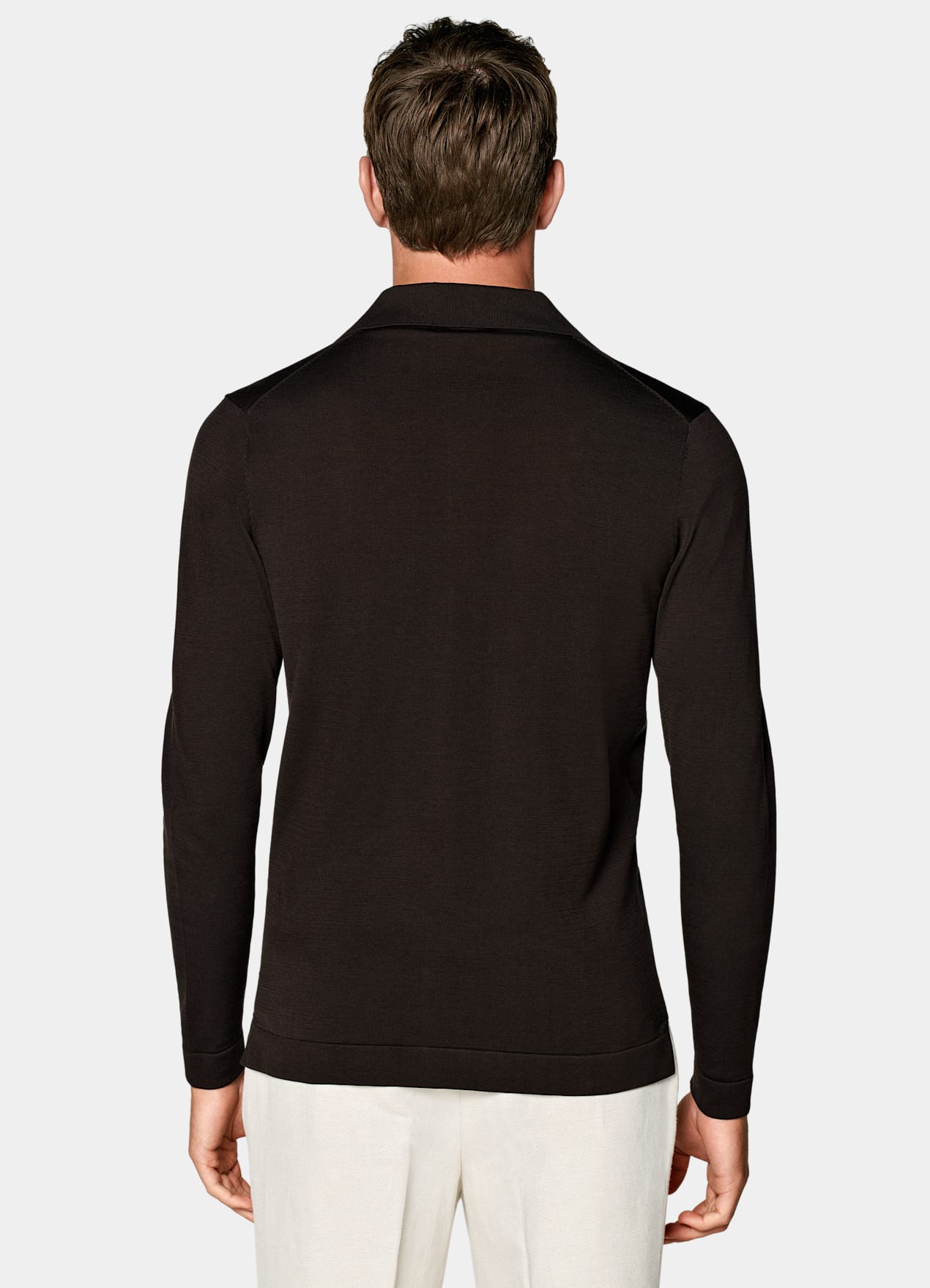 Cardigan col polo à manches longues marron foncé