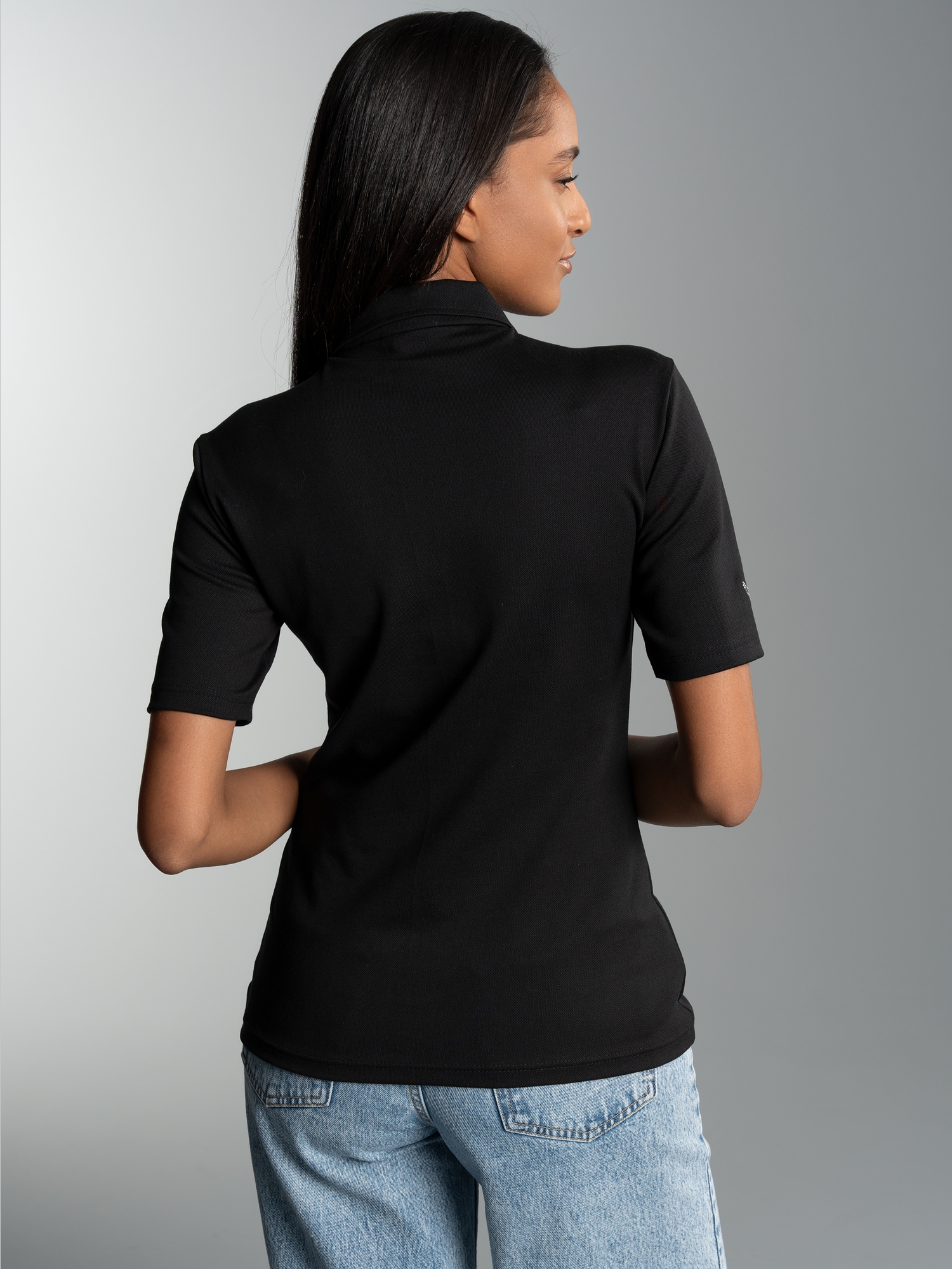 Slim Fit Poloshirt mit Kristallsteinen Schwarz