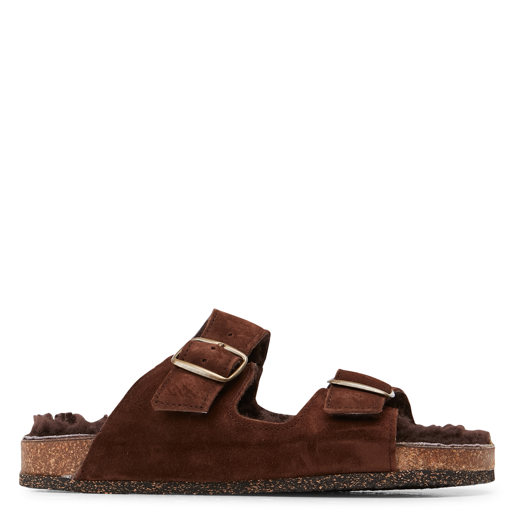 Sandales fourrées en cuir velours | Marron