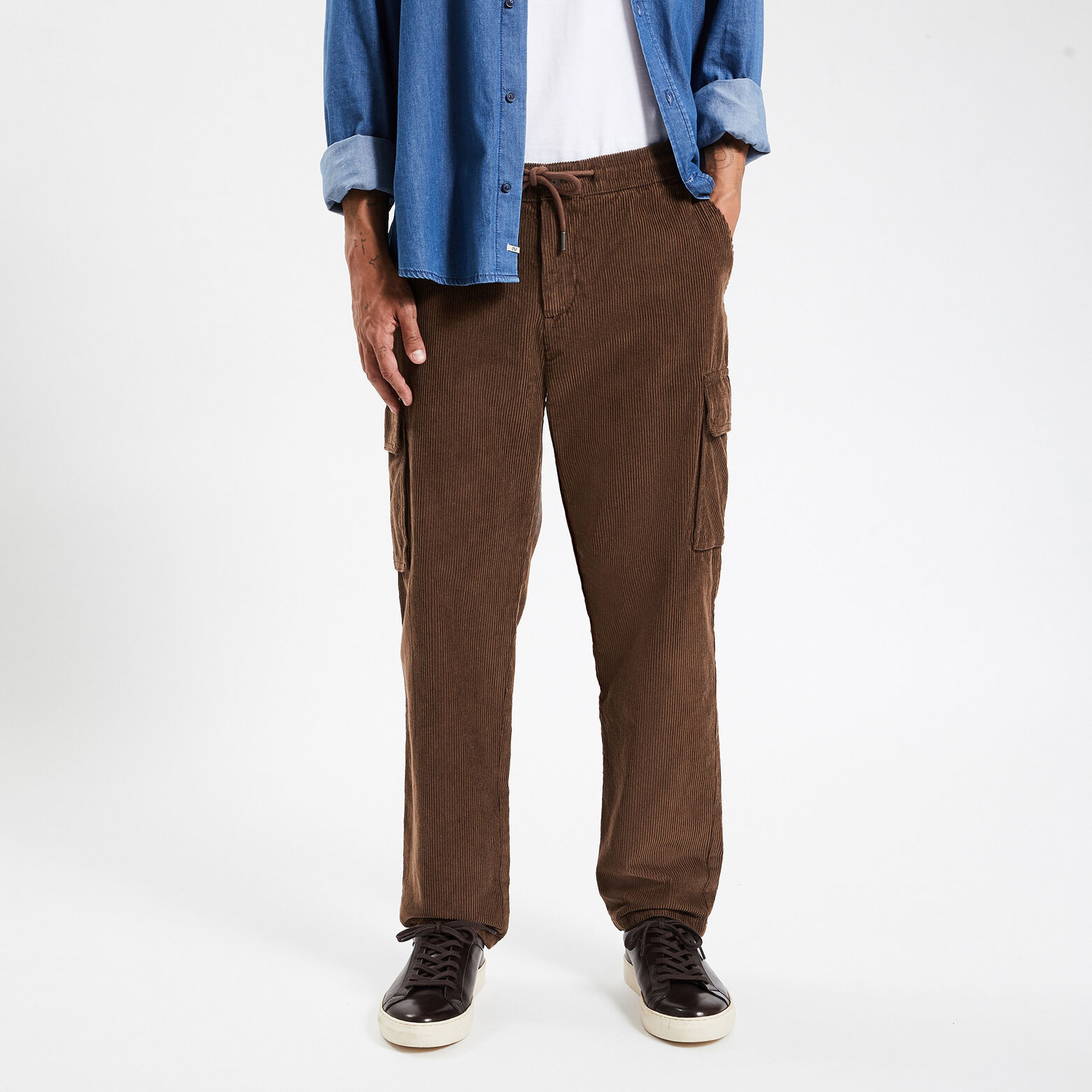 Pantalon cargo en velours coton recyclé Marron