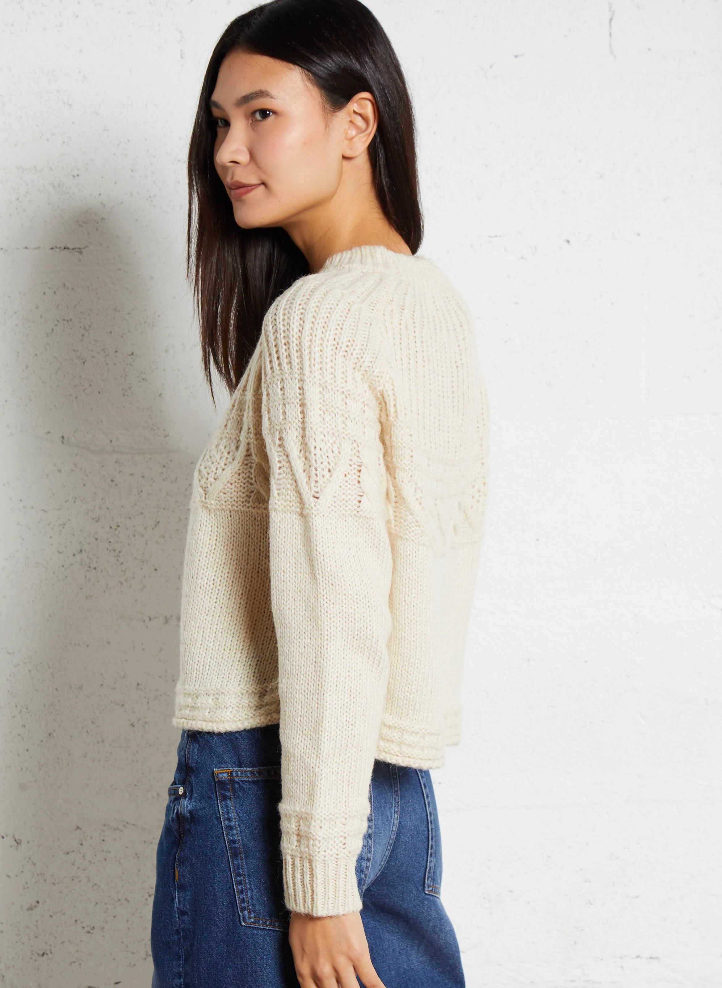 Pull droit ajouré | Blanc