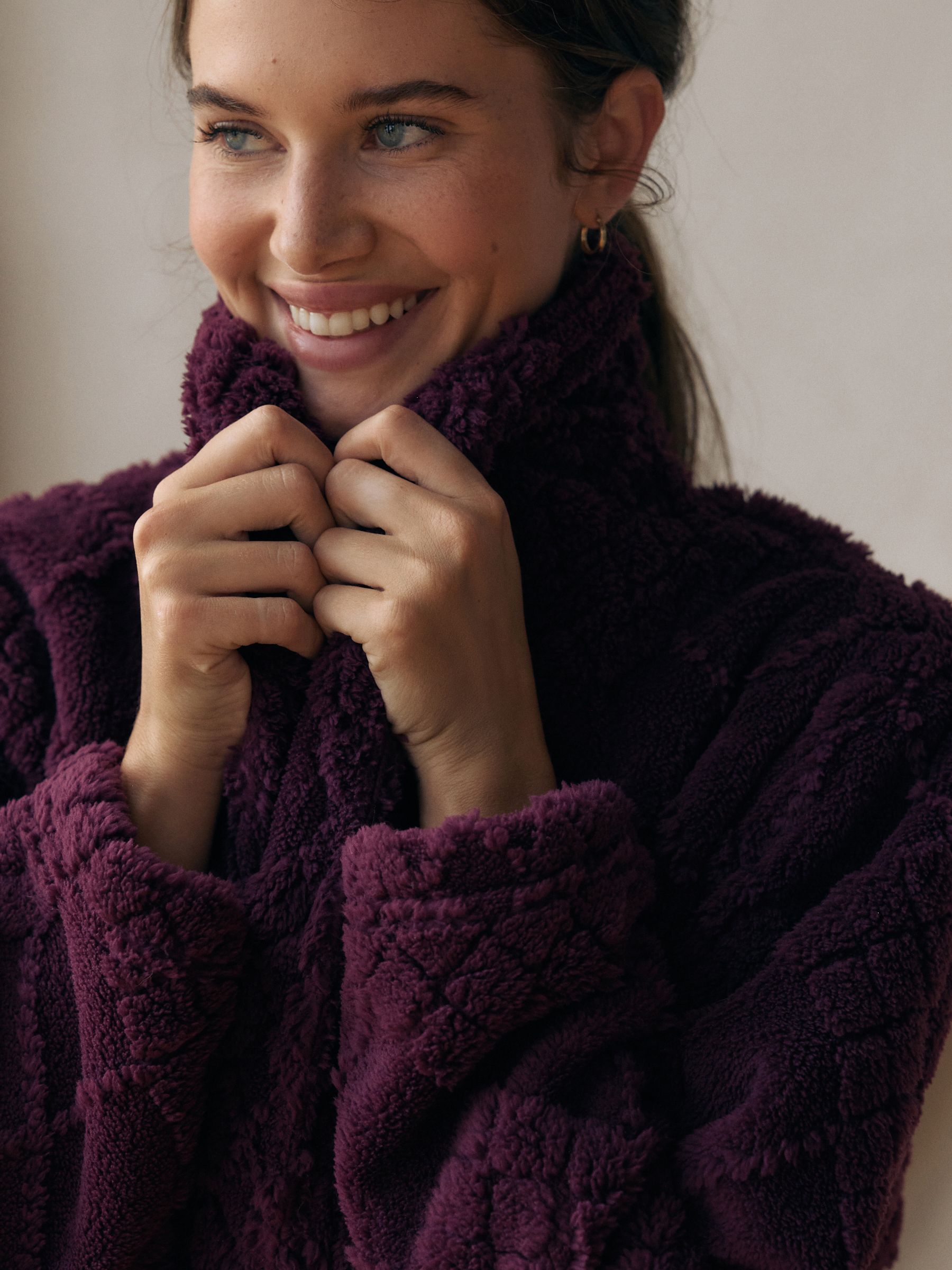 Bordeauxrood met argylepatroon - Behaaglijke fleece badjas