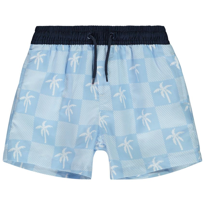 Short de bain damier avec imprimé palmier pour garçon - Blanc