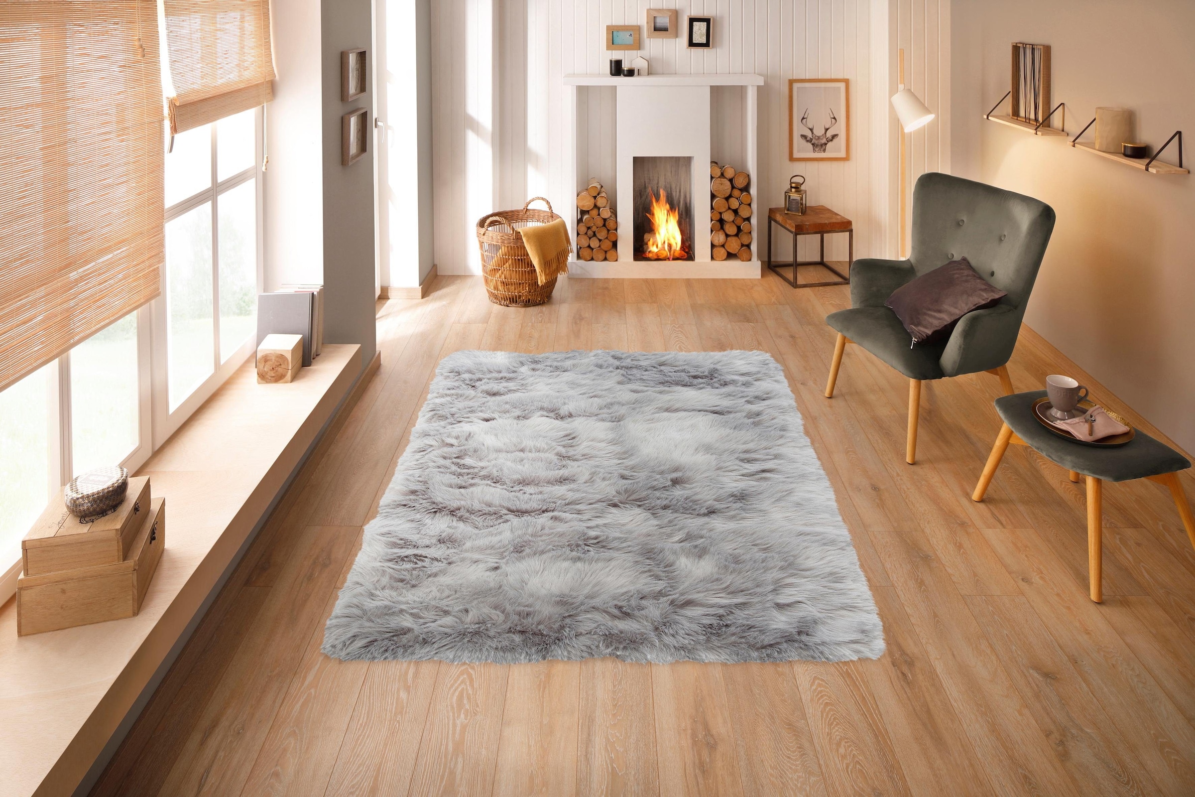 my home Hochflor-Teppich »Valeria, Fellteppich, kuschelig, flauschig« rechteckig 60 mm Höhe Kunstfell, weiche Teppiche, Wohnzimmer, Schlafzimmer, Esszimmer
