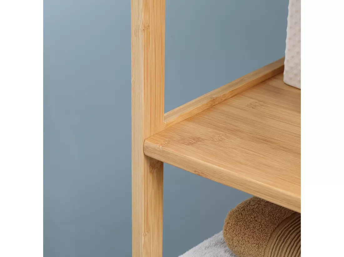 Meuble colonne rangement salle de bain bambou design cosy naturel 2 tiroirs 3 niches H. 140 cm