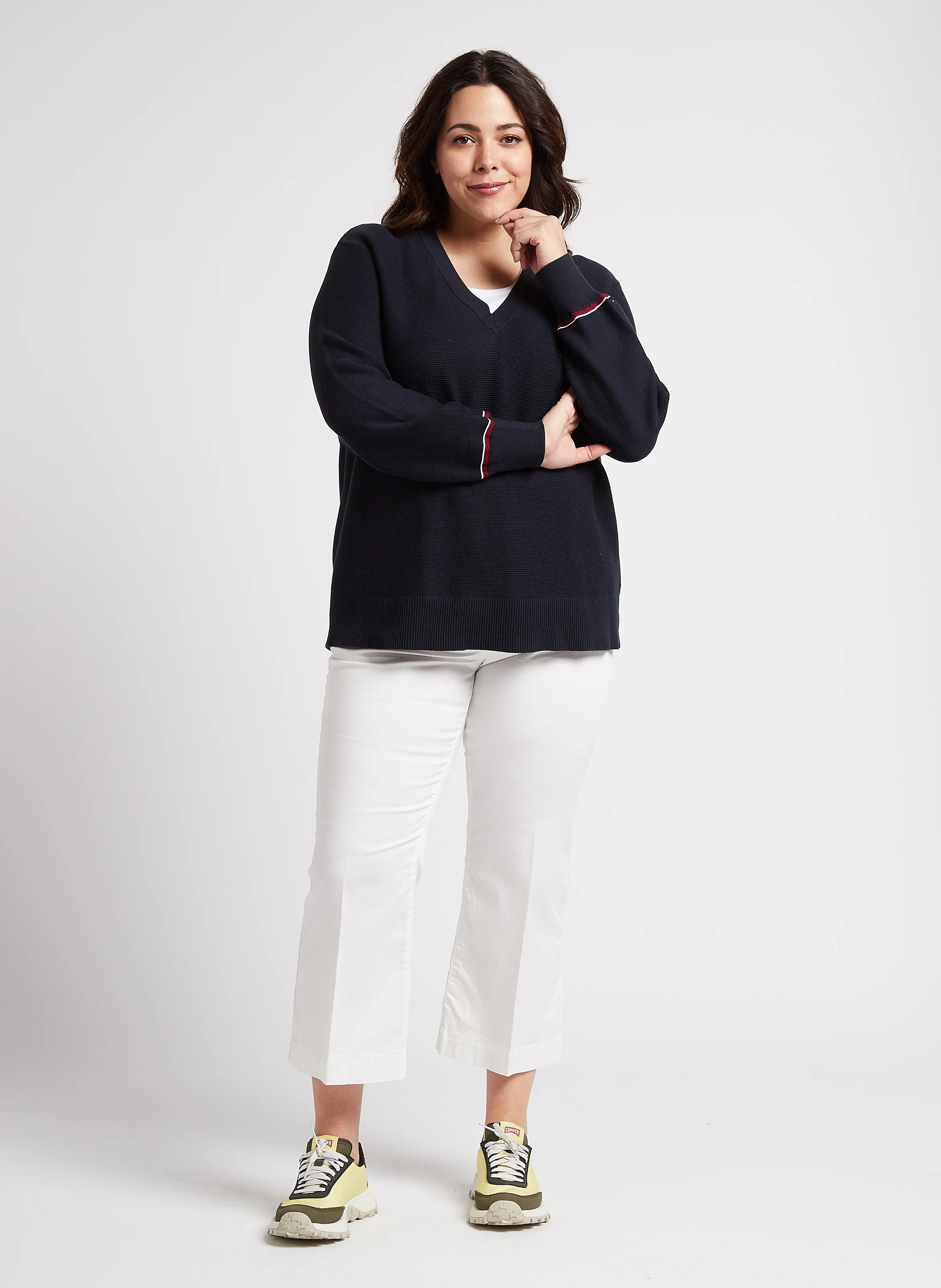 Pull col V en coton organique | Bleu