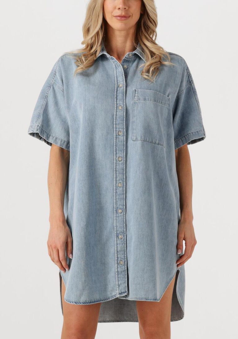 lichtblauwe closed mini jurk shirtdress