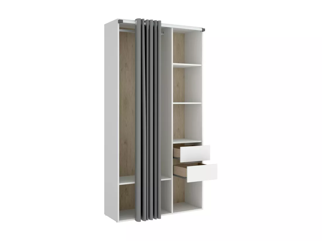 Grande Garde-robe Dscot, Meubles de chambre, Penderie de plain-pied, Placard à vêtements, 98x53 h205 cm, Blanc et Chêne clair