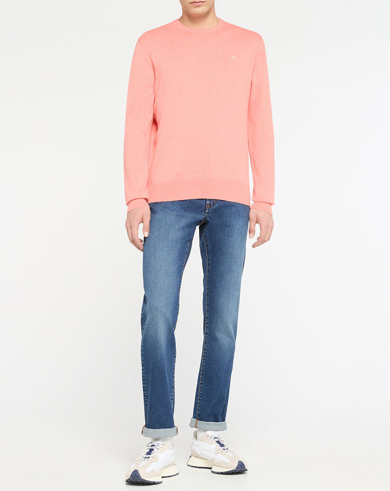 Hackett London Pull en Coton & Soie col rond rose moyen