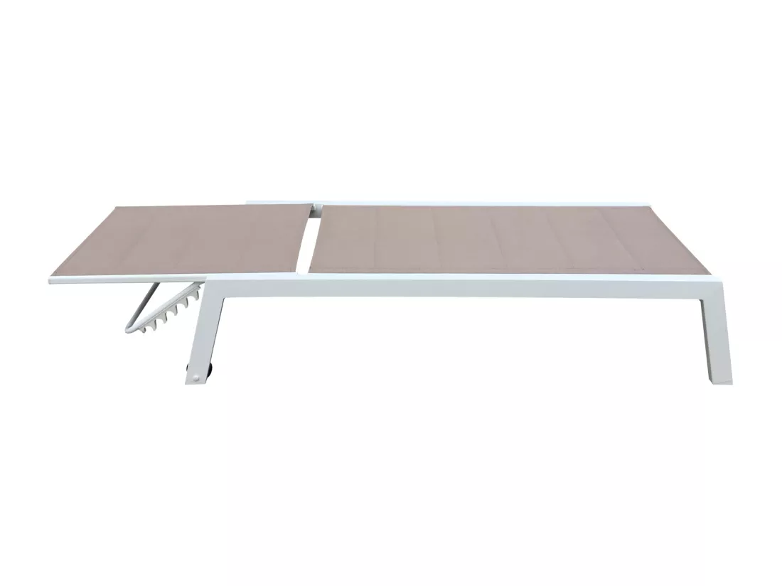 Lot de 2 bains de soleil BARBADOS en textilène taupe - aluminium blanc - HAPPY GARDEN