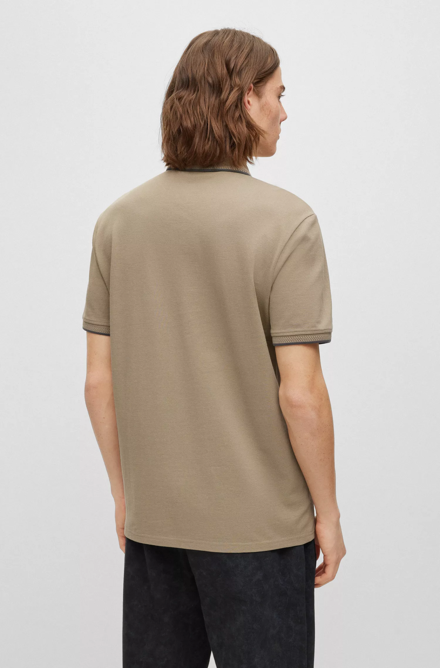 Polo BOSS laranja em piqué de algodão com detalhes contrastantes