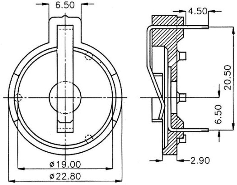 Velleman - BH-001 - Batterijhouder - Zwart - Ø 19mm - ABS