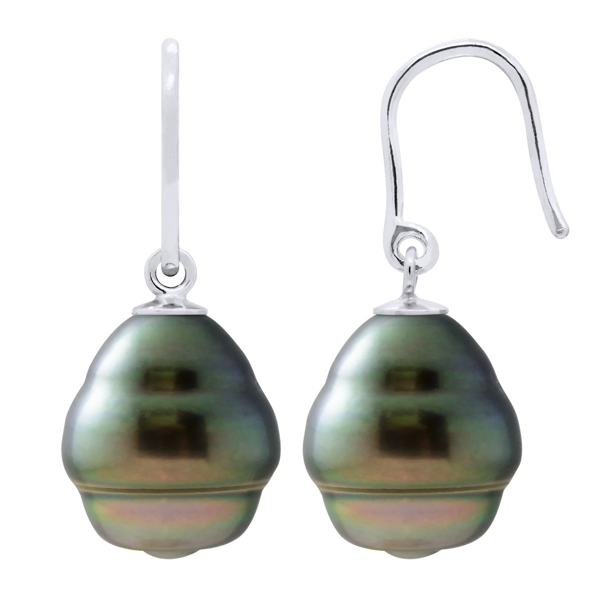 Crochet d'Oreilles Articulé Perles de Tahiti Cerclées 10-11 mm Argent 925