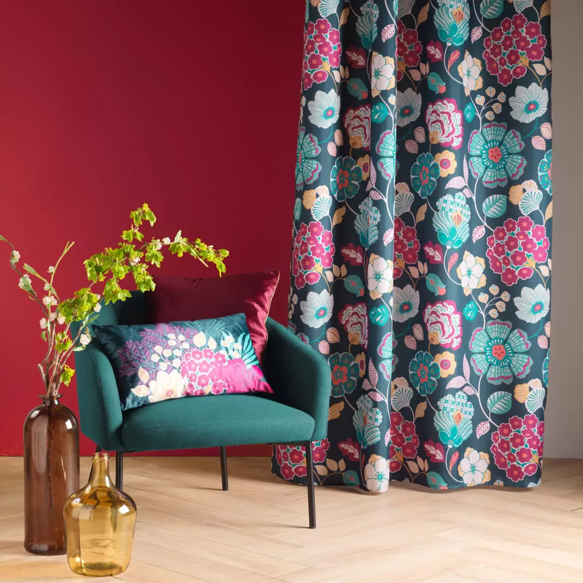 Rideau oeillets (140 x 260 cm) Winteria Bleu canard