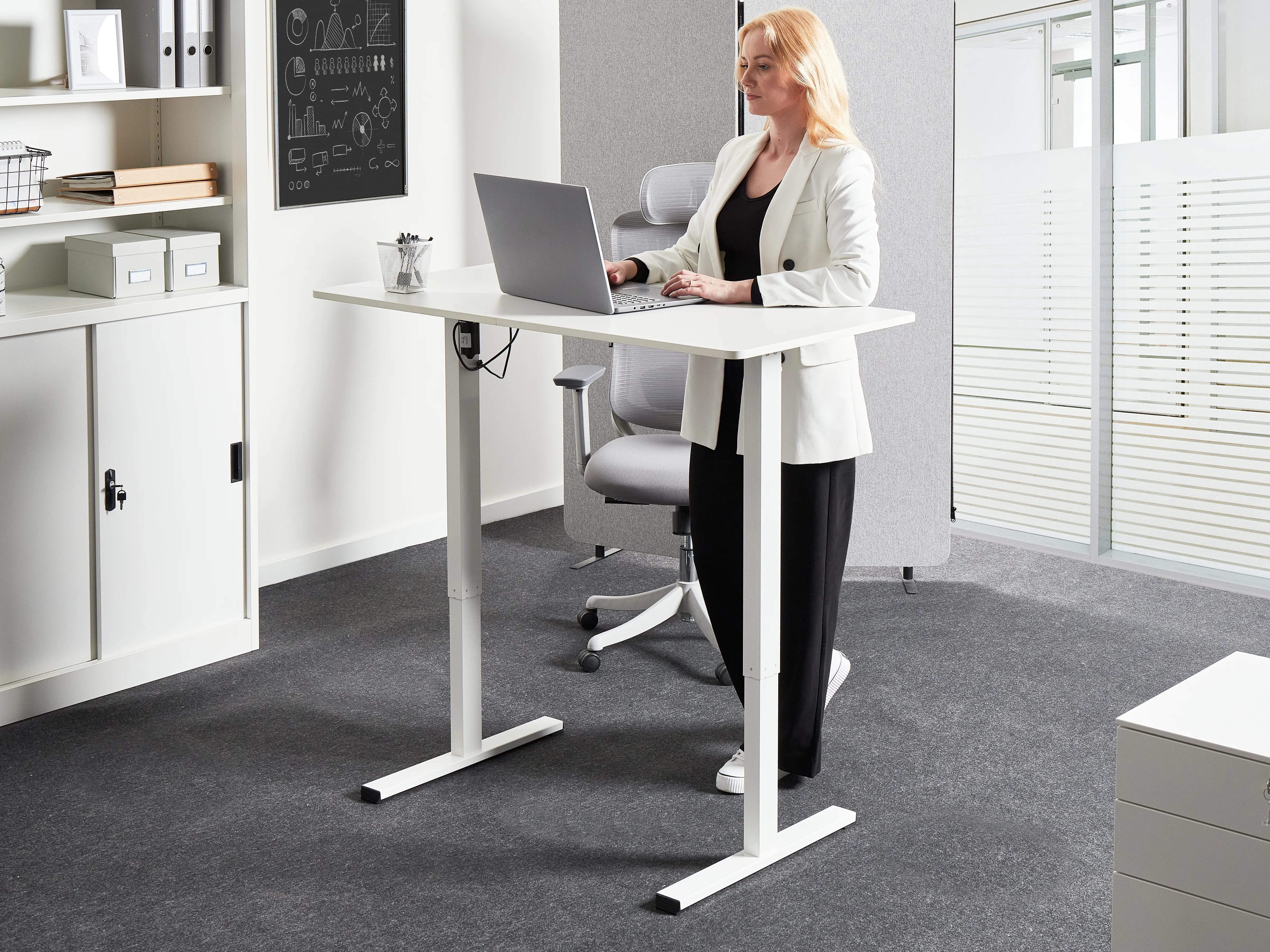 Elektrisch verstelbaar sta-bureau TAVARES Wit 120 cm 60 cm