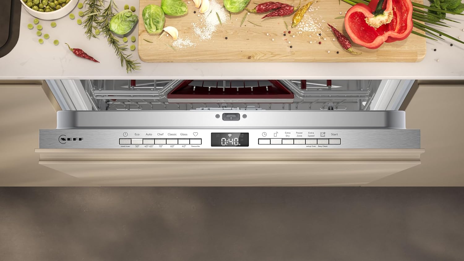 Neff S155ECX15E, N 50, Smarter Geschirrspüler Vollintegriert, 60 cm, Spülmaschine Made in Germany, Besteckschublade, Open Dry, starke Reinigung mit Chef 70°C, höhenverstellbarer Oberkorb, Time Light