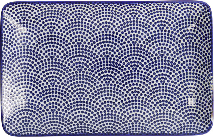 Tokyo Design Studio Nippon Blue Plate Rect 21x13. 5 Dot Blue/white