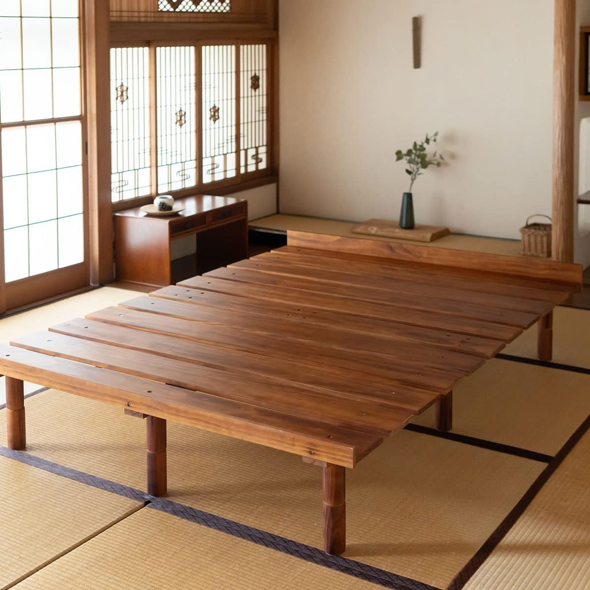 EMOOR Futonbett OSMOS 160 x 200cm für Japanische Futon-Matratze, Höhenverstellbar (5/18/31cm), Retro-Braun, Tatami Natürlich Kiefern Holzbett Palettenbett