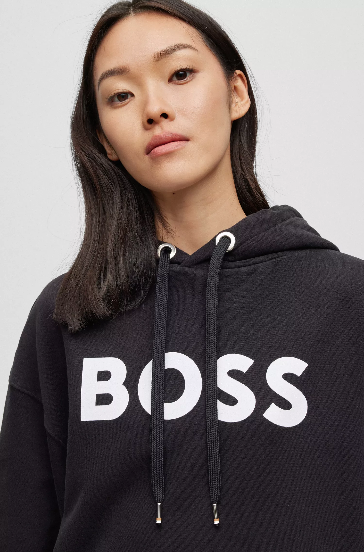 Moletom BOSS em mistura de algodão preto com logotipo contrastante