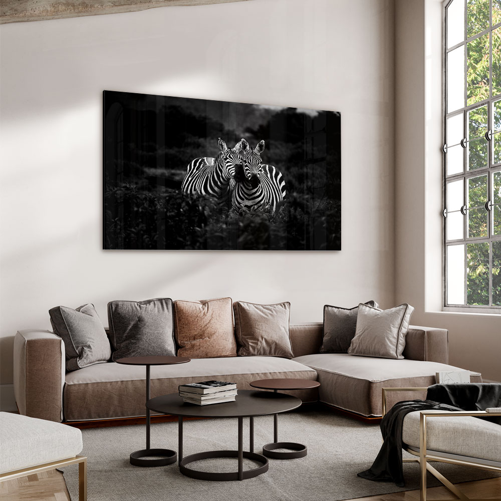 Walljar acrylglas schilderij - Two Zebras Nuzzling Acrylglas schilderij - 50 x 70 cm
