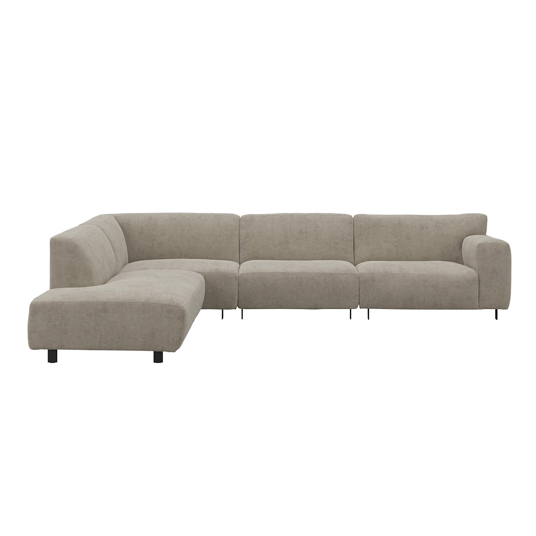 Vesta hjørnesofa 3-seter med åpen ende venstre, Big hjørnemodul, Tekstil Eros Stone, standardsøm, sort metallben 10 cm, Comfort CM
