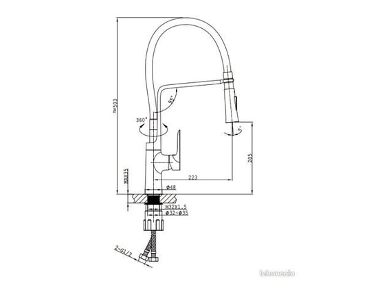 HUDOR - Mitigeur avec douchette Robinet de cuisine 005 noir en laiton collection céphise