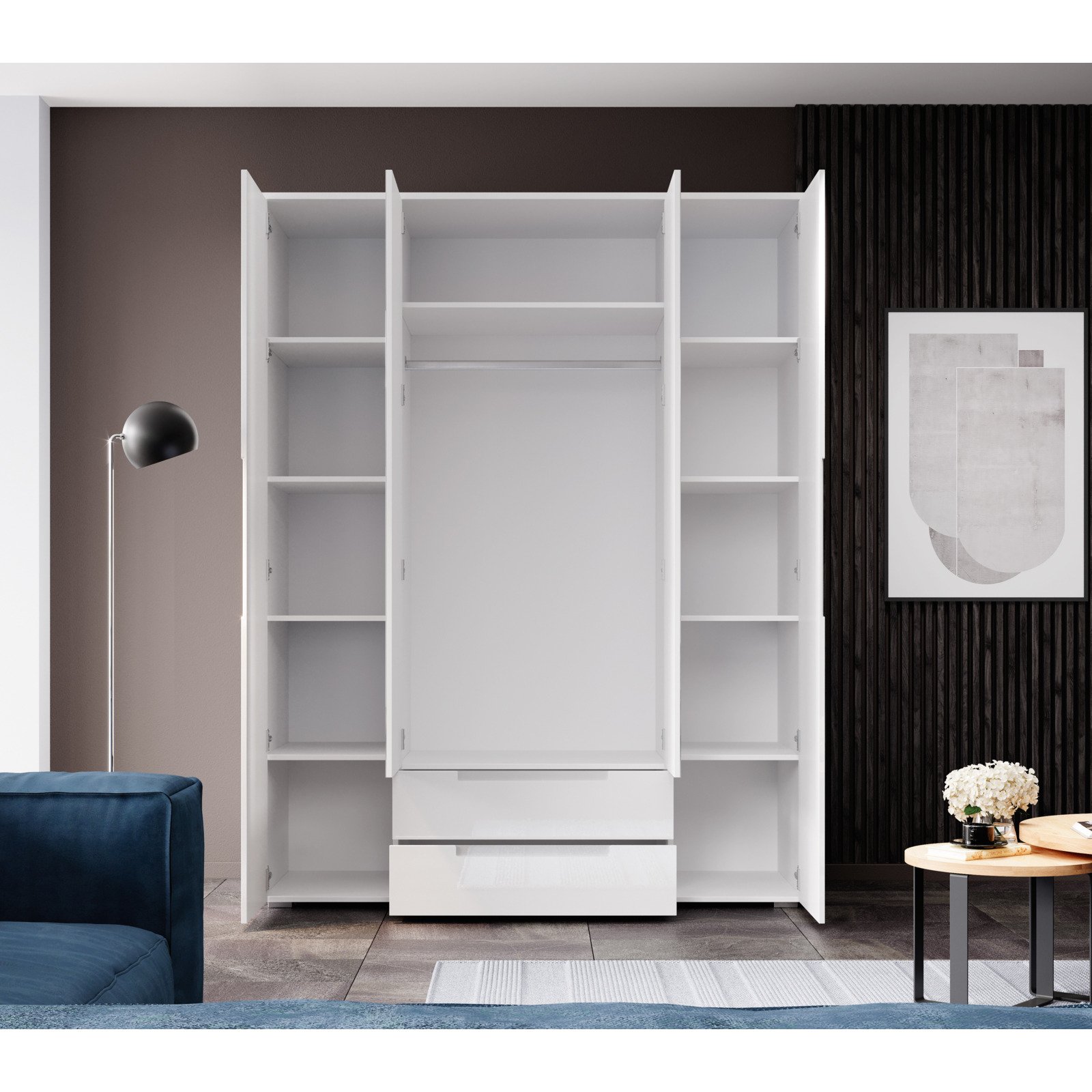 Drehtürenschrank Spice weiss, mit Spiegel 160 x 208 x 57 cm