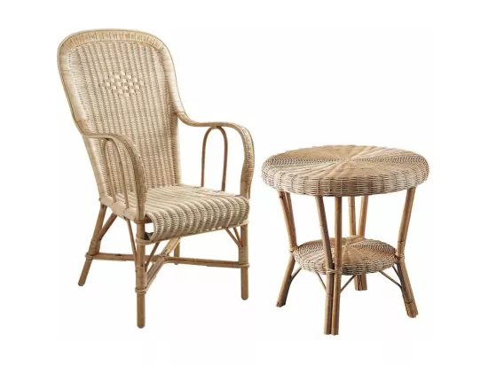 Fauteuil rotin dossier haut naturel