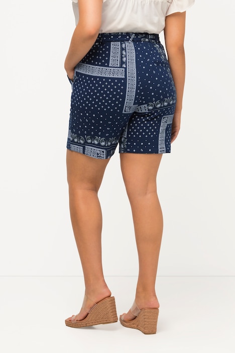 Sweatshorts Rose, Vintage-Druck, Elastikbund, Bindegürtel