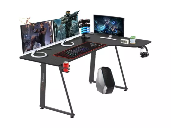 Bureau Gaming Ergonomique,Table d'ordinateur en Forme de L Droite,Grand Bureau de jeu avec Panier à Boissons Crochet Pour Casque,160x100x75cm