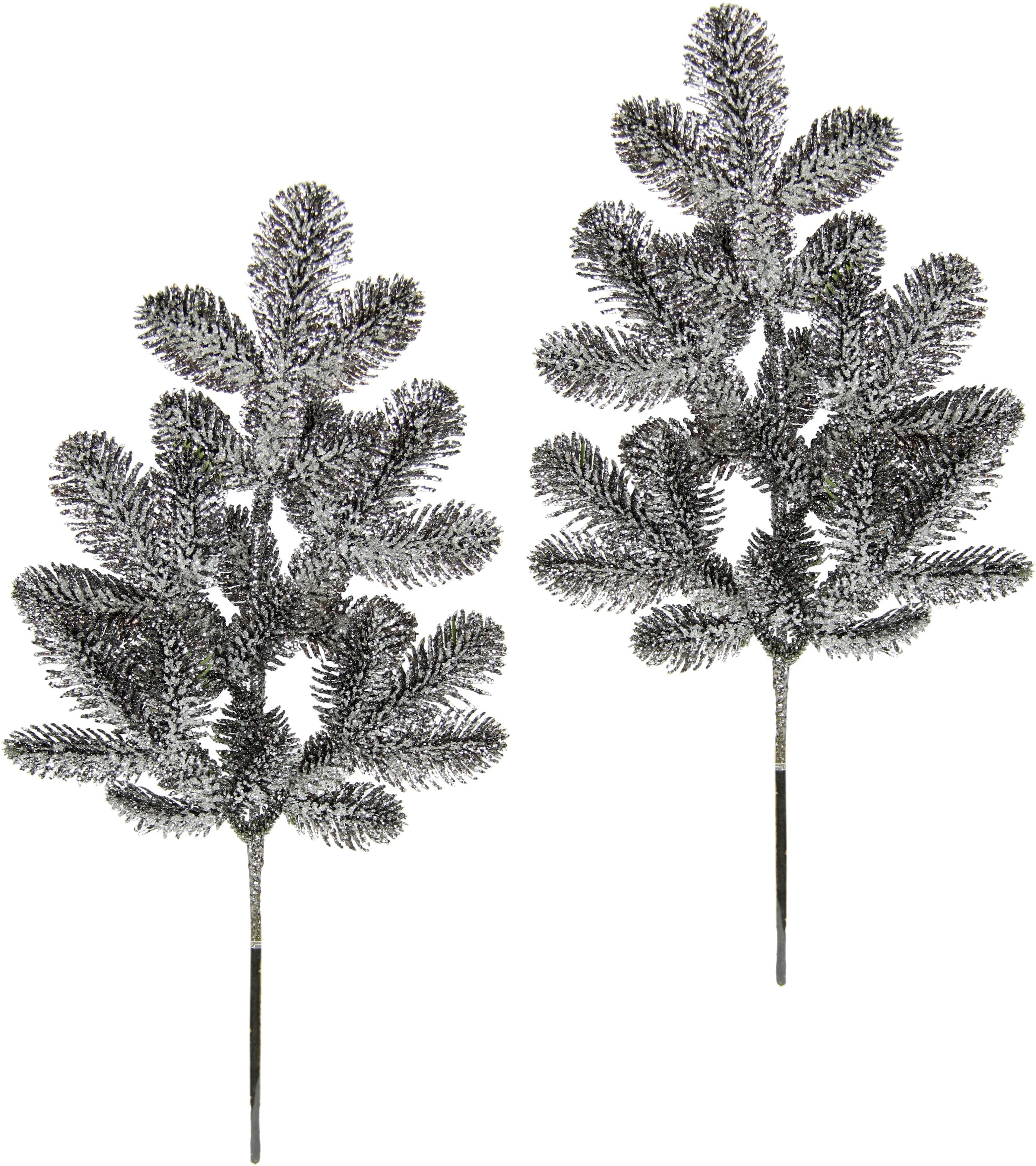 I.GE.A. Winterliche Kunstpflanze »Kunstzweig mit Glitter, in Frost-Optik« geeist, 2er Set, schwarz, Weihnachtsdeko