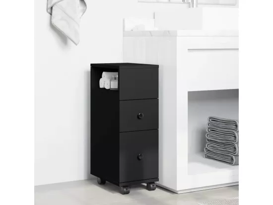 Meuble étroit de salle de bain à roulettes noir