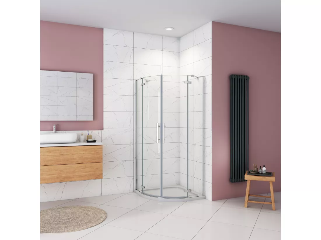 AICA Cabine de douche en quart de cercle chromé 90x90x195cm,Cabine de douche intégrale d'angle,porte de douche pivotante