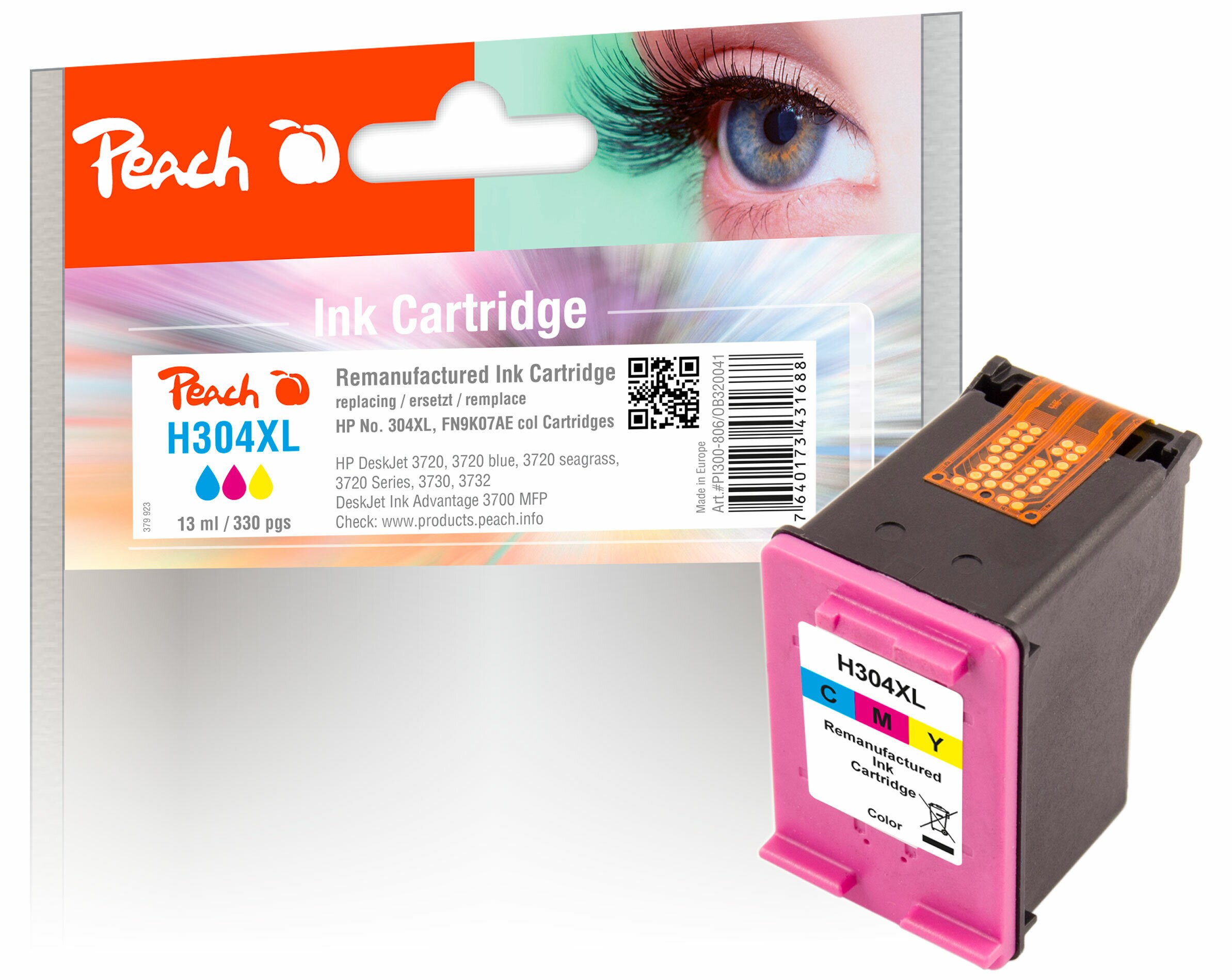 Peach HP 304 XLC Druckkopf XL col ersetzt HP No. 304XL C, N9K07AE für z.B. HP DeskJet 3750, HP DeskJet 3720, HP DeskJet 3730, HP DeskJet 3732 (wiederaufbereitet)