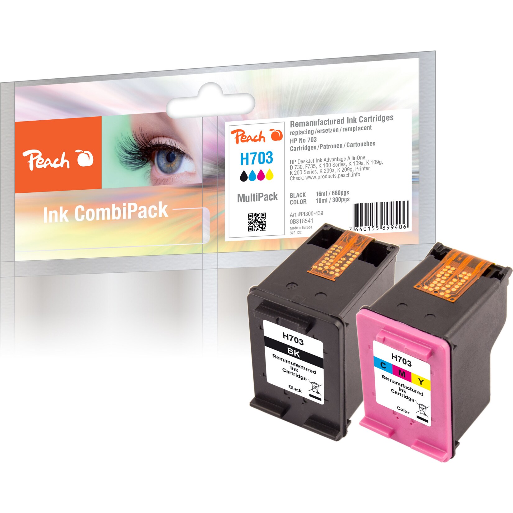 Peach HP 7032 Druckköpfe (bk, col) ersetzt HP No. 703, CD887AE, CD888AE für z.B. HP DeskJet Ink Advantage AllinOne , HP DeskJet Ink Advantage D 730 (wiederaufbereitet)